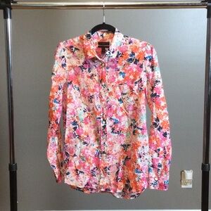 S J. Crew Boy Floral Button-Up Blouse in Pink, Orange & Blue